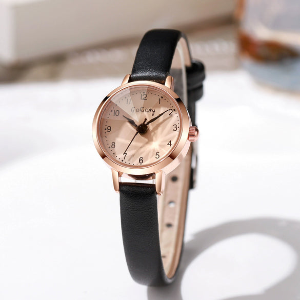 Allmatch Fashion Female Watch With Alloy Case And Pu Strap Round Dial Sweet Style