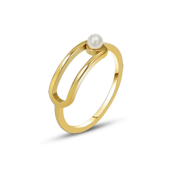 Allmatch Fashion Women's Ring In Geometric Shape Made Of Titanium Steel With 18K Gold Electroplated And Pearl In Ins Simple Style