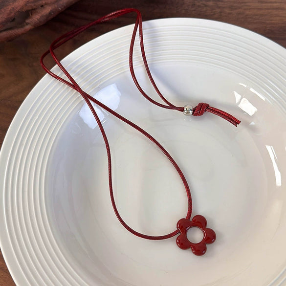 Allmatch Flower Wax Rope Alloy Necklace With Baking Paint And Geometric Style For Women