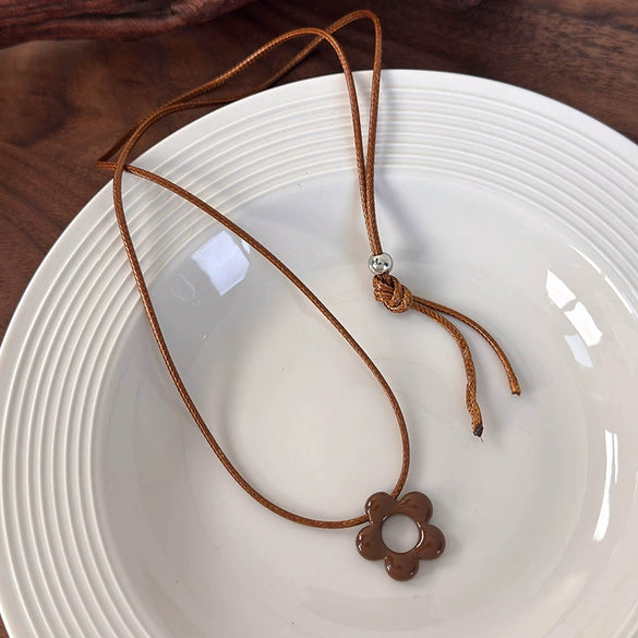 Allmatch Flower Wax Rope Alloy Necklace With Baking Paint And Geometric Style For Women