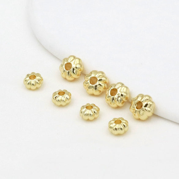 Allmatch Geometric Alloy Flat Beads With Pumpkin Lantern Pattern 18K Goldplated For Diy Handmade Beading