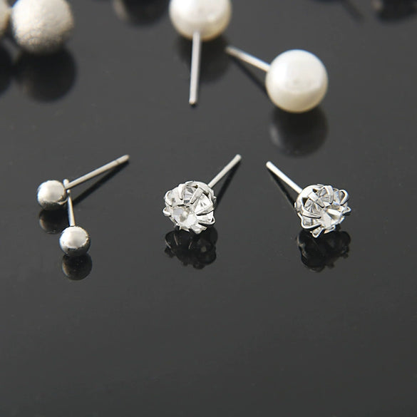 Allmatch Geometric Metal Pearl Love Diamond Zircon Earrings Set For Women With Electroplating