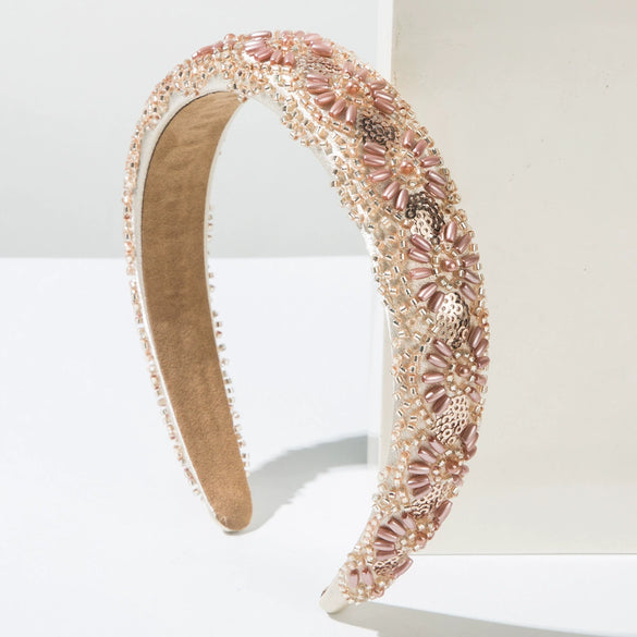 Allmatch Hair Hoop Alloy Handmade Rice Bead Sequins Geometric For Women