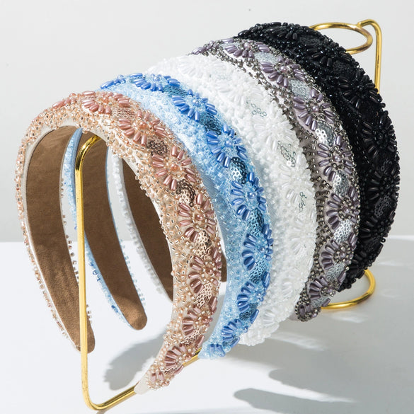 Allmatch Hair Hoop Alloy Handmade Rice Bead Sequins Geometric For Women