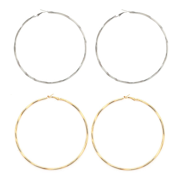 Allmatch Hollow Large Circle Geometric Alloy Earrings With Silver Inlay