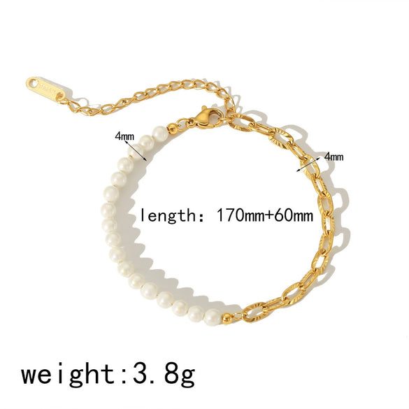 Allmatch Imitation Pearl Women's Geometry Style Electroplated Stainless Steel Bracelet