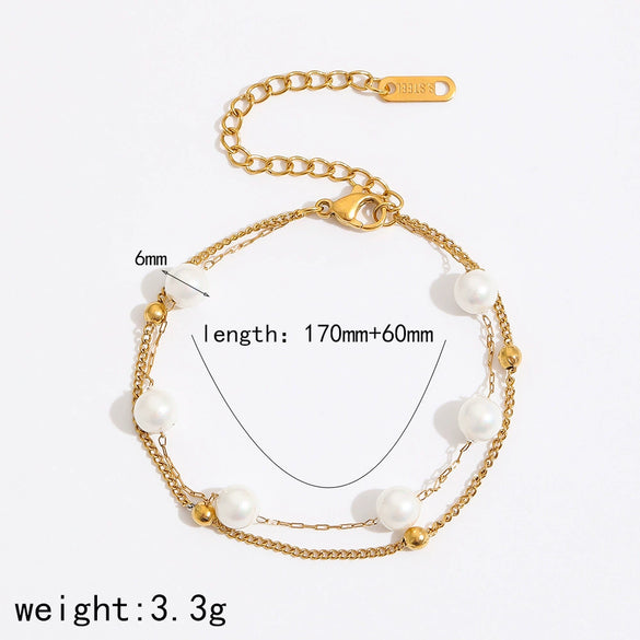 Allmatch Imitation Pearl Women's Geometry Style Electroplated Stainless Steel Bracelet