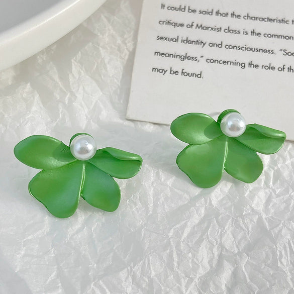 Allmatch Inlaid Pearl Flower Leaf Earrings For Women Alloy Electroplating Style Plants Flowers