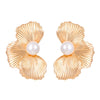Allmatch Inlaid Pearl Flower Leaf Earrings For Women Alloy Electroplating Style Plants Flowers