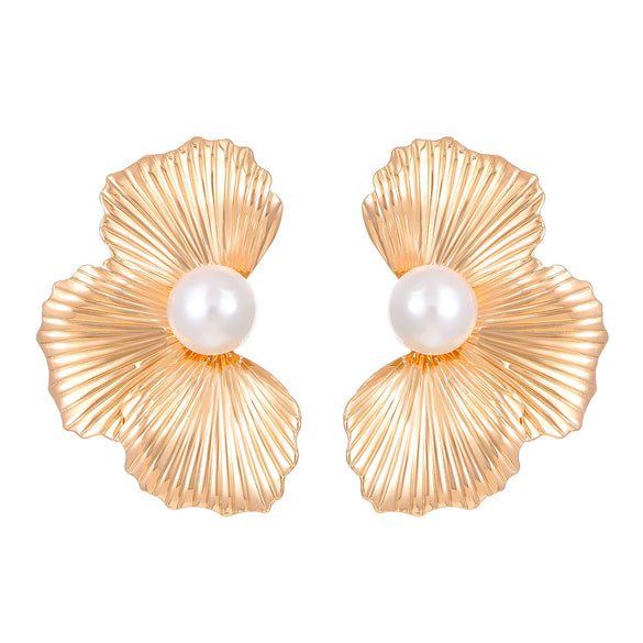 Allmatch Inlaid Pearl Flower Leaf Earrings For Women Alloy Electroplating Style Plants Flowers