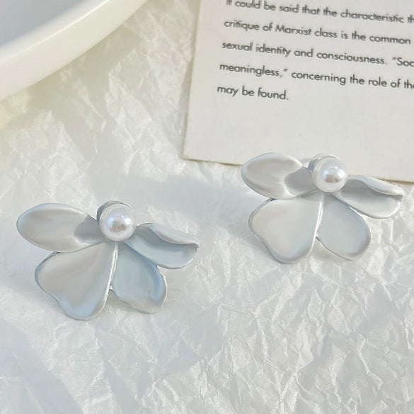 Allmatch Inlaid Pearl Flower Leaf Earrings For Women Alloy Electroplating Style Plants Flowers