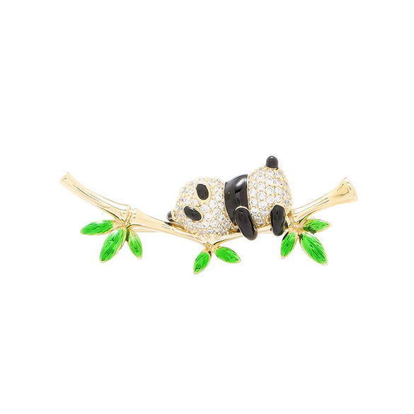 Allmatch Ladies Highend Alloy Animal Panda Brooch With Electroplating Treatment