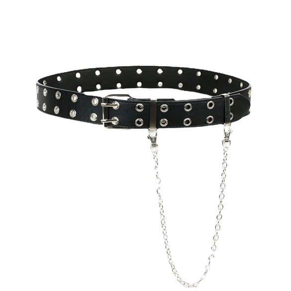 Allmatch Metal Chain Belt With Doublerow Air Eye Rivets Imitation Leather Hiphop Style