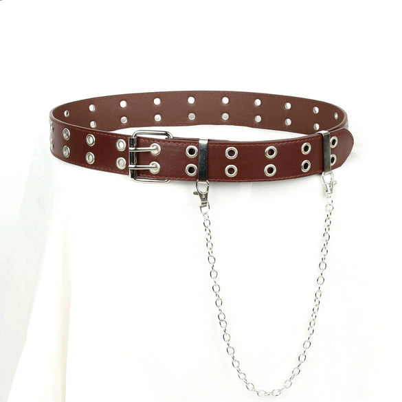 Allmatch Metal Chain Belt With Doublerow Air Eye Rivets Imitation Leather Hiphop Style