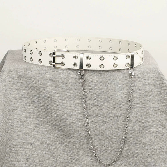 Allmatch Metal Chain Belt With Doublerow Air Eye Rivets Imitation Leather Hiphop Style