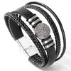 Allmatch Multilayer Woven Alloy And Pu Leather Bracelet With Geometric Pattern And Electroplating Treatment