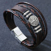 Allmatch Multilayer Woven Alloy And Pu Leather Bracelet With Geometric Pattern And Electroplating Treatment