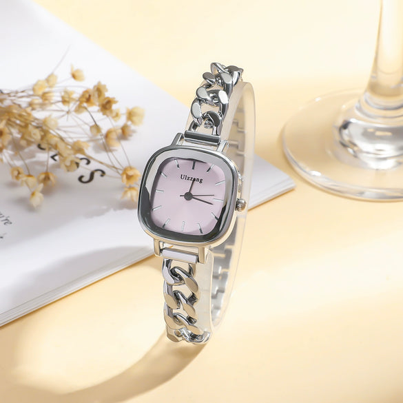 Allmatch Purple Aurora Dial Square Bracelet Watch For Students Alloy Material Fashion Style