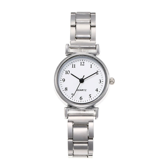 Allmatch Quartz Watch Alloy Case Steel Strip Strap Stainless Steel Clasp Round Dial Small Fresh Style
