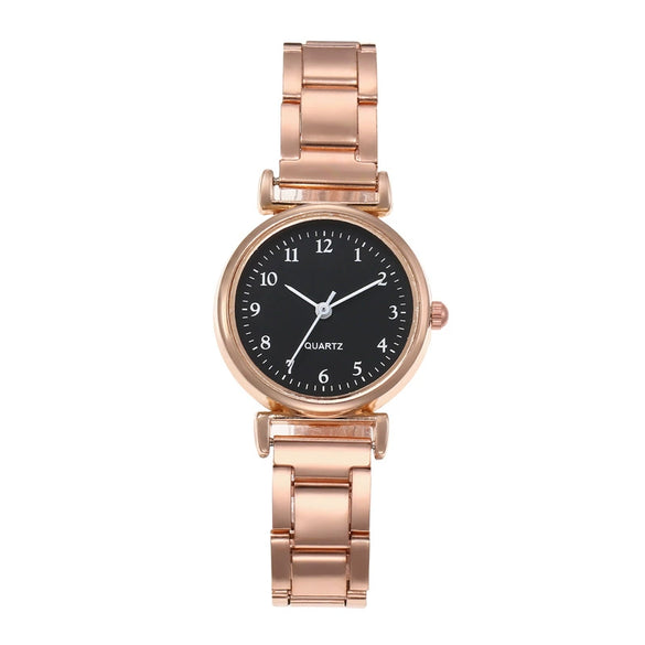 Allmatch Quartz Watch Alloy Case Steel Strip Strap Stainless Steel Clasp Round Dial Small Fresh Style