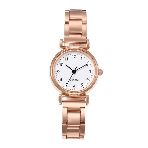 Allmatch Quartz Watch Alloy Case Steel Strip Strap Stainless Steel Clasp Round Dial Small Fresh Style