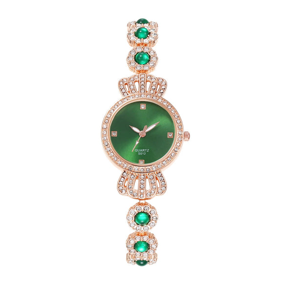 Allmatch Retro Quartz Watch For Women Peacock Green Alloy Case And Strap Round Dial Stainless Steel Buckle