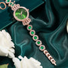 Allmatch Retro Quartz Watch For Women Peacock Green Alloy Case And Strap Round Dial Stainless Steel Buckle
