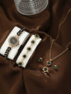 Allmatch Round Diamond Edge Leafshaped Alloy Quartz Jewelry Set For Women