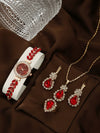 Allmatch Round Diamond Edge Leafshaped Alloy Quartz Jewelry Set For Women