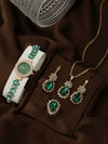 Allmatch Round Diamond Edge Leafshaped Alloy Quartz Jewelry Set For Women