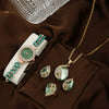Allmatch Round Diamond Edge Leafshaped Alloy Quartz Jewelry Set For Women