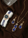 Allmatch Round Diamond Edge Leafshaped Alloy Quartz Jewelry Set For Women