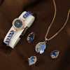 Allmatch Round Diamond Edge Leafshaped Alloy Quartz Jewelry Set For Women