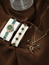 Allmatch Round Diamond Edge Leafshaped Alloy Quartz Jewelry Set For Women