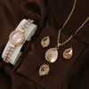 Allmatch Round Diamond Edge Leafshaped Alloy Quartz Jewelry Set For Women