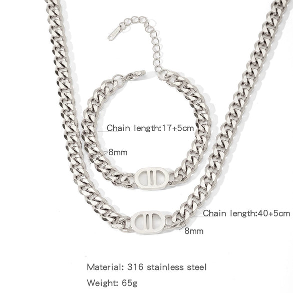 Allmatch Textured Stainless Steel Electroplated Bracelet Necklace Suit