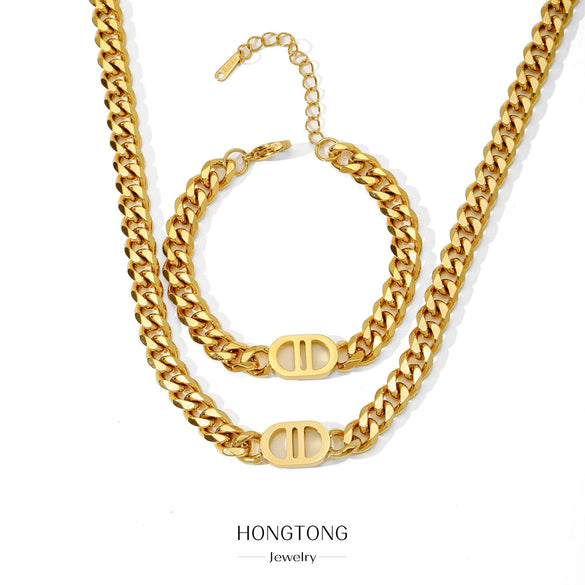 Allmatch Textured Stainless Steel Electroplated Bracelet Necklace Suit