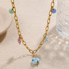 Allmatch 316L Stainless Steel Gold Ceramic Natural Stone Elephant Design Electroplated Necklace For Women