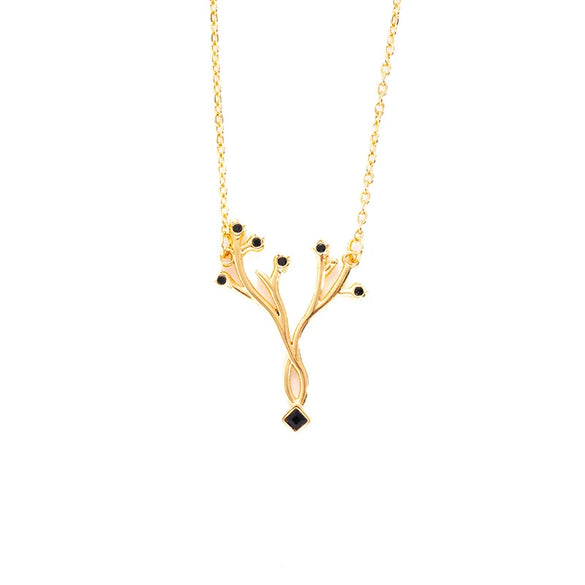 Allmatch Tree Of Life Titanium Steel Clavicle Necklace For Women With Electroplating And Inlaid Zircon
