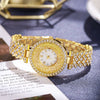 Allmatch Women's Leisure Watch With Quicksand Ball Rhinestone Alloy Case And Stainless Steel Buckle Round Dial