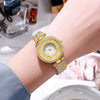 Allmatch Women's Leisure Watch With Quicksand Ball Rhinestone Alloy Case And Stainless Steel Buckle Round Dial