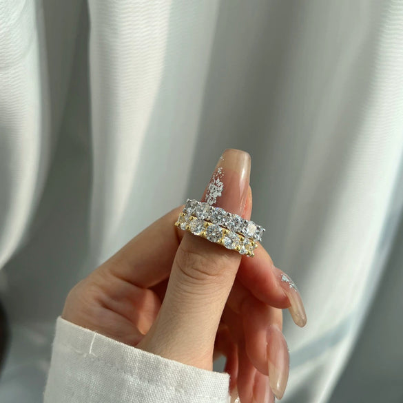 Allmatch Women's Luxury S925 Sterling Silver Geometric Simulation Large Diamond Single Ring With Electroplating