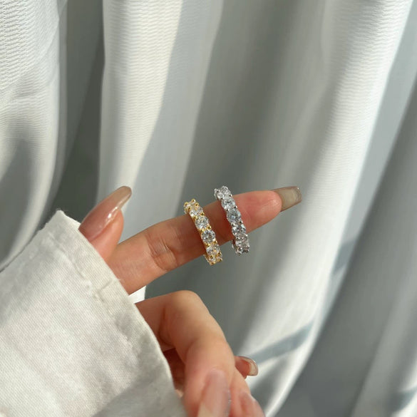 Allmatch Women's Luxury S925 Sterling Silver Geometric Simulation Large Diamond Single Ring With Electroplating