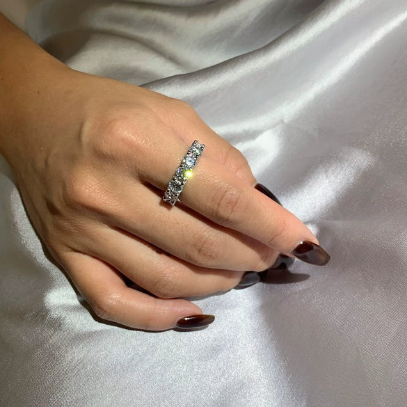 Allmatch Women's Luxury S925 Sterling Silver Geometric Simulation Large Diamond Single Ring With Electroplating