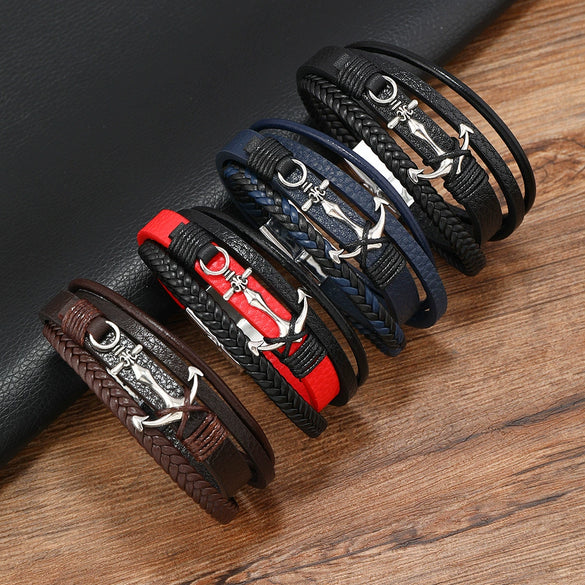 Alloy Anchor Leather Bracelet Handmade Retro Style For Men