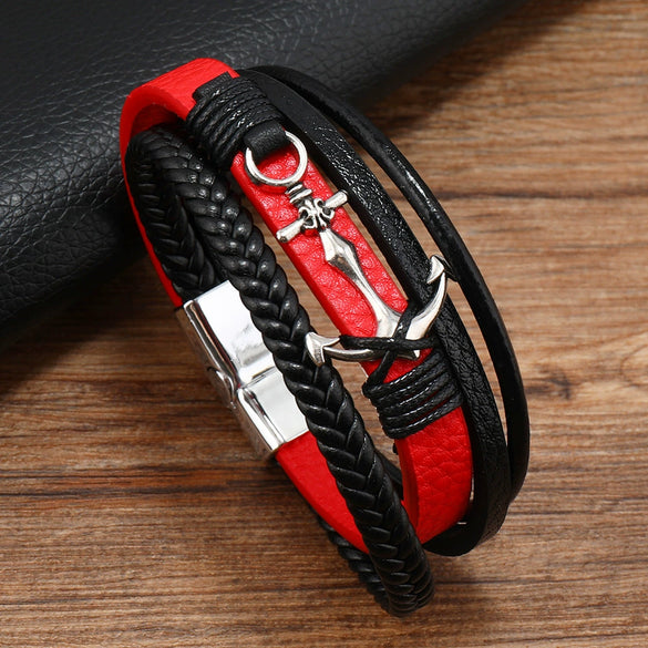 Alloy Anchor Leather Bracelet Handmade Retro Style For Men