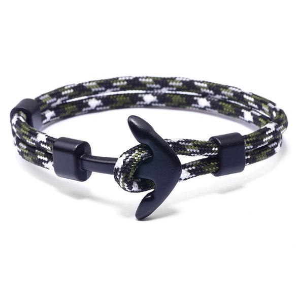 Alloy Anchor Men's Bracelet With Geometric Pattern And Weaving Design
