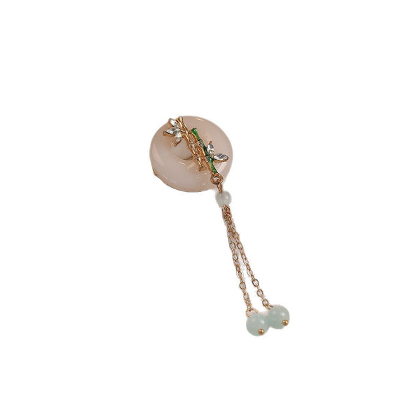 Alloy Ancient Style Elegant Bamboo Brooch For Women With Electroplating And Tassel Pendant