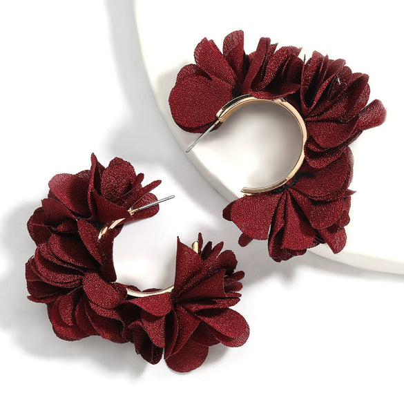 Alloy And Cloth Flower Cshaped Earrings For Women Fashion Style