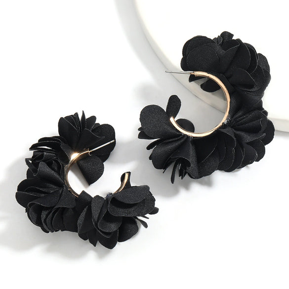 Alloy And Cloth Flower Cshaped Earrings For Women Fashion Style